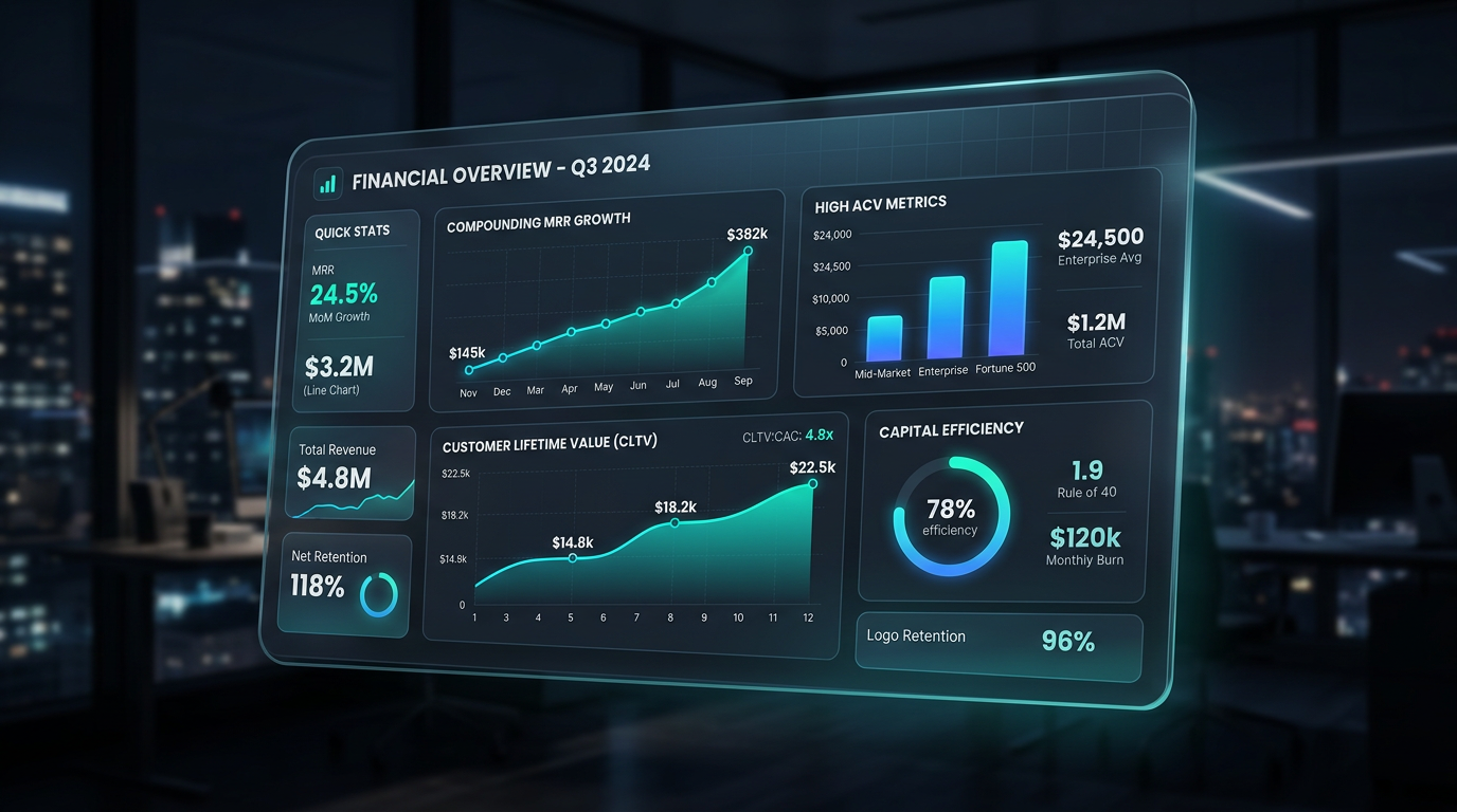 Dashboard showing compounding SaaS growth metrics